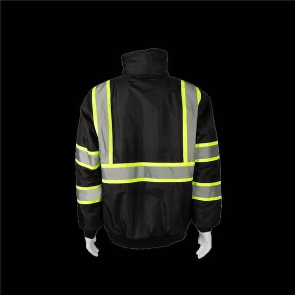 Petra Roc BQBJ-LG-4X Enhanced Visibility Waterproof Quilted Bomber Jacket with Lime Contrast Binding, Black - 4X