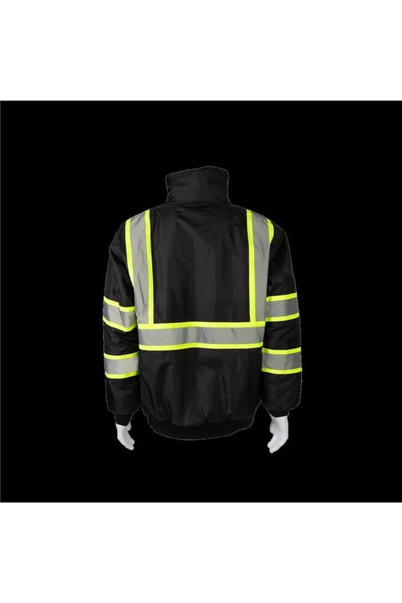 BQBJ-LG-S Enhanced Visibility Waterproof Quilted Bomber Jacket with Lime Contrast Binding - Black - Small