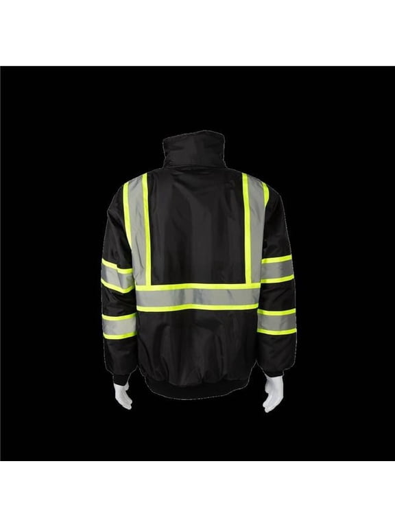 BQBJ-LG-XL Enhanced Visibility Waterproof Quilted Bomber Jacket with Lime Contrast Binding - Black - Extra Large