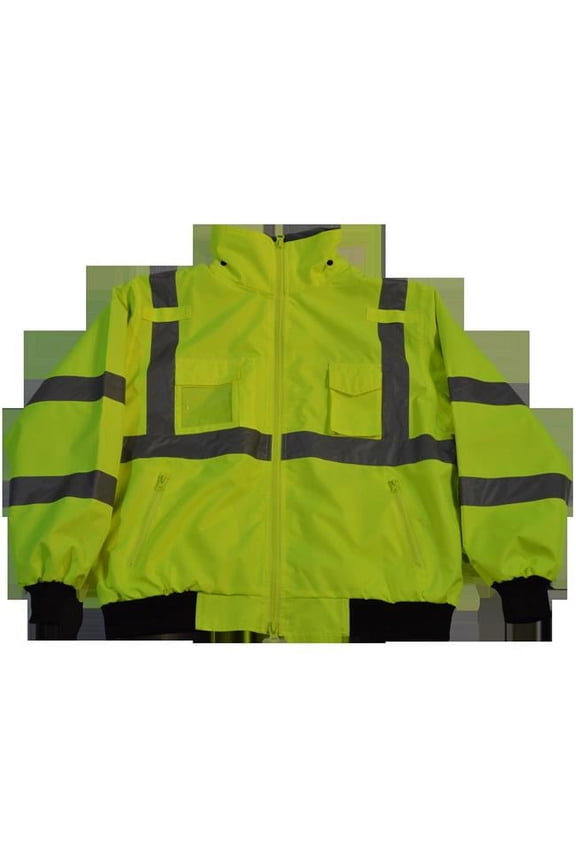 Petra Roc LBJ-C3-XL Jacket Lime ANSI-ISEA & EN471 Class 3 Waterproof Bomber Jacket with Removable Fleece Liner, Extra Large