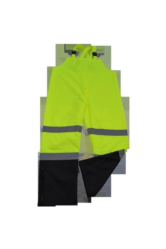 LBBIP-CE-5X Bib Rain Pants Ansi Class E Two Tone 300D Oxford - Pu Coating Waterproof, Lime & Black - 5X