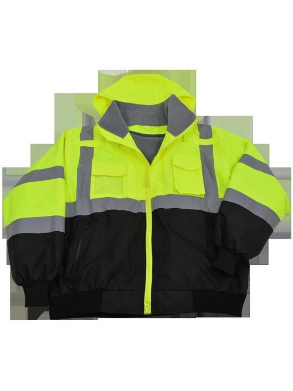 LBBJ-C3-5X Jacket Lime & Black ANSI-ISEA & EN471 Class 3 Waterproof Bomber with Removable Fleece Liner, 5X