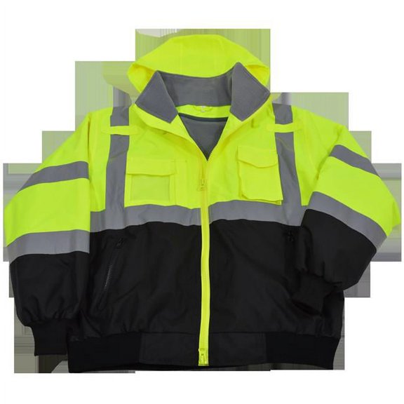 Petra Roc LBBJ-C3-M Jacket Lime & Black ANSI-ISEA & EN471 Class 3 Waterproof Bomber with Removable Fleece Liner, Medium