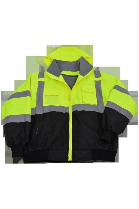 LBBJ-C3-S Jacket Lime & Black ANSI-ISEA & EN471 Class 3 Waterproof Bomber with Removable Fleece Liner, Small