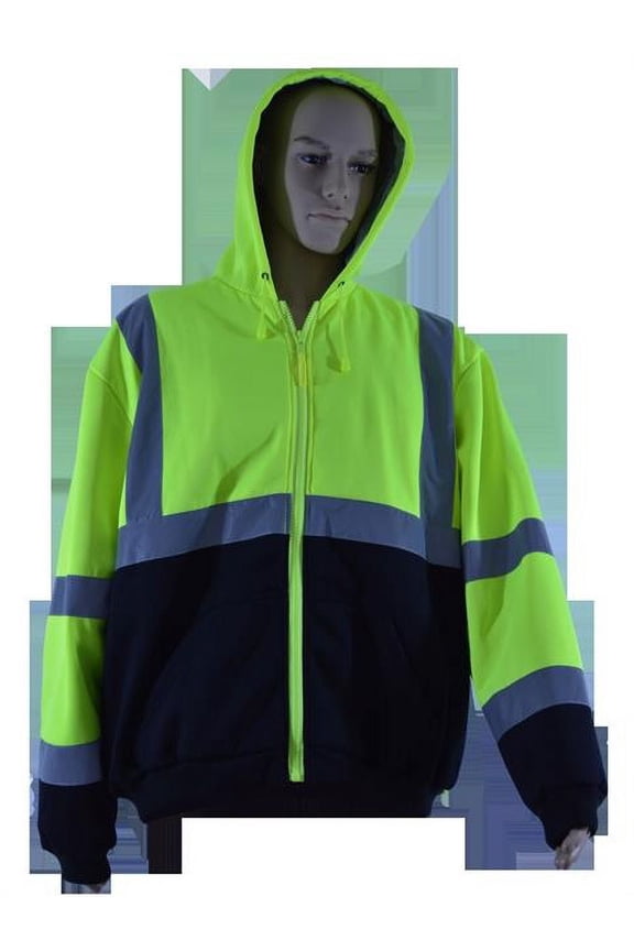 LBHSW-C3-S Sweatshirt Hooded Two Tone with Liner ANSI 107-Class 3 2 Slash Pockets Zipper Closure, Lime & Black - Small