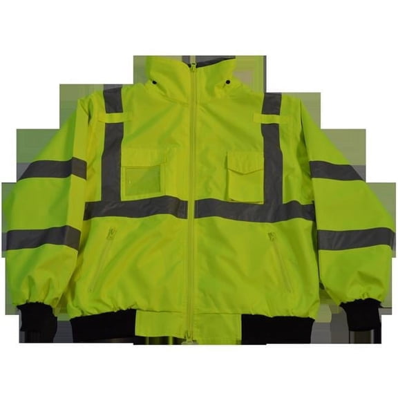 Petra Roc LBJ-C3-2X Jacket Lime Bomber ANSI-ISEA & EN471 Class 3 Waterproof with Removable Fleece Liner, 2X
