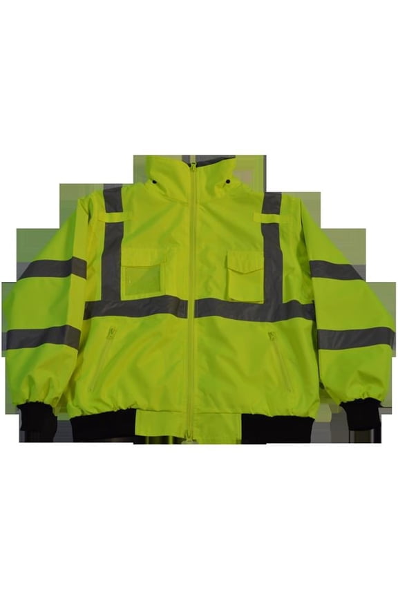 LBJ-C3-M Jacket Lime ANSI-ISEA & EN471 Class 3 Waterproof Bomber Jacket with Removable Fleece Liner, Medium