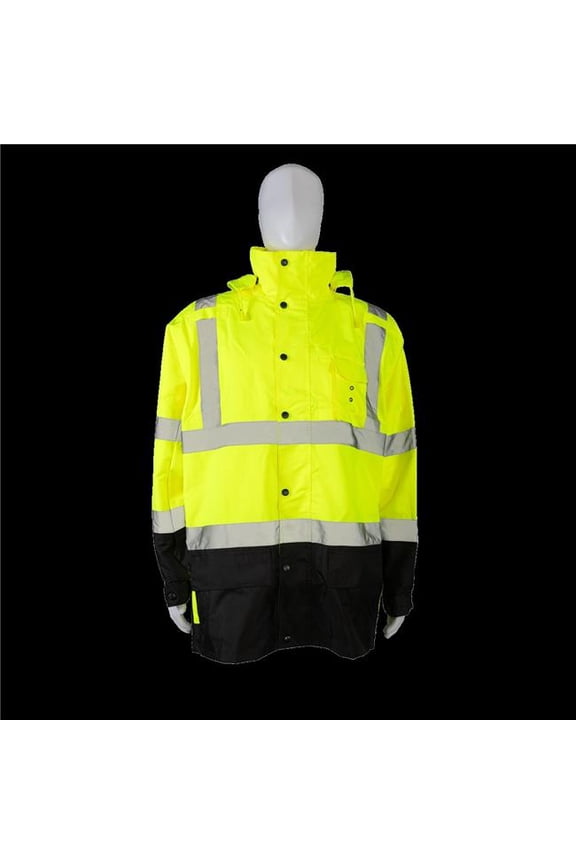 LBPJLW-C3-6X Ansi Class 3 High-Vis Bottom Waterproof Light Weight Parka Jacket & Trench Coat, Lime & Black - 6X