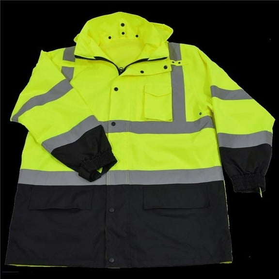 Petra Roc LBPJLW-C3-S Lime & Black Two Tone ANSI Class 3 Rain Parka Jacket with Taffeta Lining & Removable Roll Away Hood - Small
