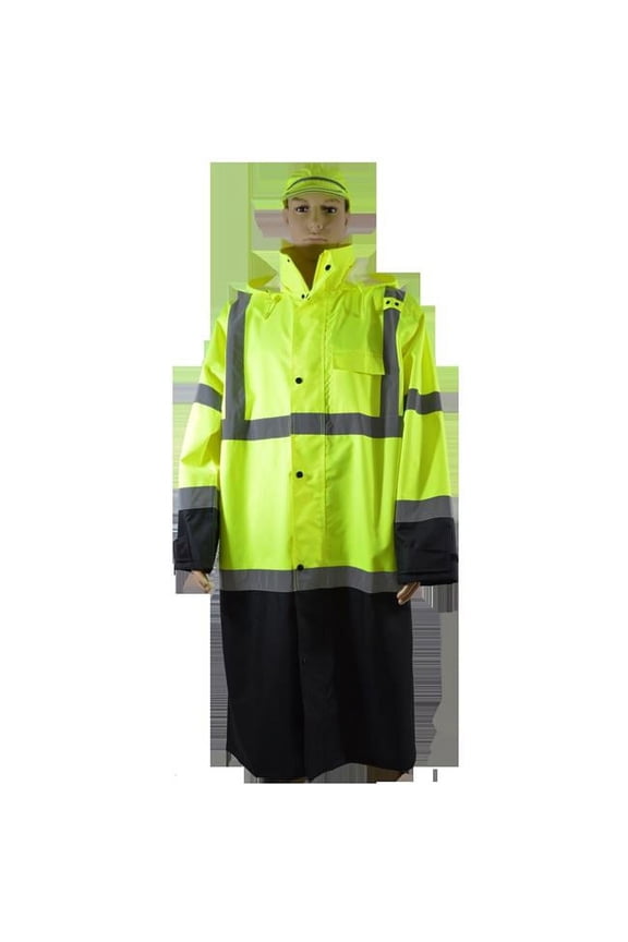 48 in. Lime & Black Bottom Two Tone Waterproof Rain Coat, Ansi Class 3, Roll Away Hood, 5X