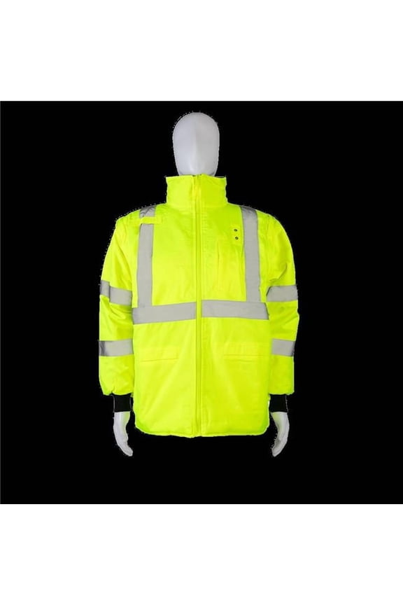 LBRVQJV-C3-L Ansi Class 3 Reversible Waterproof 4-in-1 Quilted Jacket with Detachable Sleeves - Lime & Black - Large