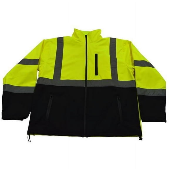 Petra Roc LBSFJ1-C3-5X ANSI 107-2015 Class 3 Two Tone Bottom Water Resistant Soft Shell Jacket, Lime & Black - 5X