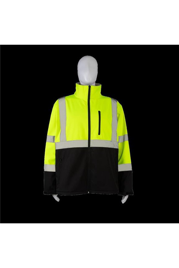 LBSFJ1-C3-6X Ansi Class 3 Bottom Two Tone Water Resistant Soft Shell Jacket - Lime & Black - 6X