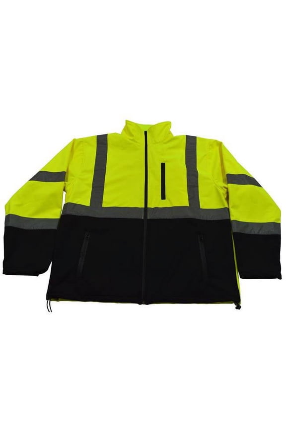 LBSFJ1-C3-L ANSI 107-2015 Class 3 Two Tone Bottom Water Resistant Soft Shell Jacket, Lime & Black - Large