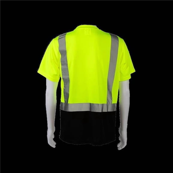 Petra Roc LBTS2-5XL Ansi Class 2 High-Vis-Bottom Birdseye Mesh Short Sleeve Pocket T-Shirt - Lime & Black - 5XL