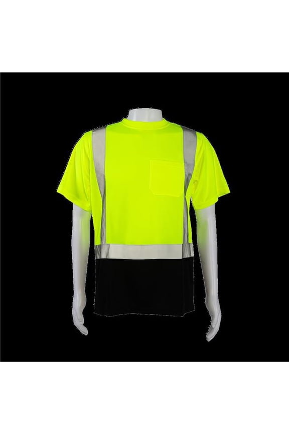 LBTS2-S Ansi Class 2 High-Vis-Bottom Birdseye Mesh Short Sleeve Pocket T-Shirt - Lime & Black - Small