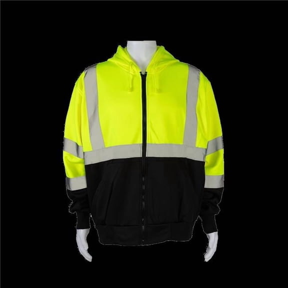Petra Roc LBZHSW-C3-3X Zip-Up Sweatshirt Attached Hood, Two Tone, Ansi Class 3 - Lime & Black - 3X