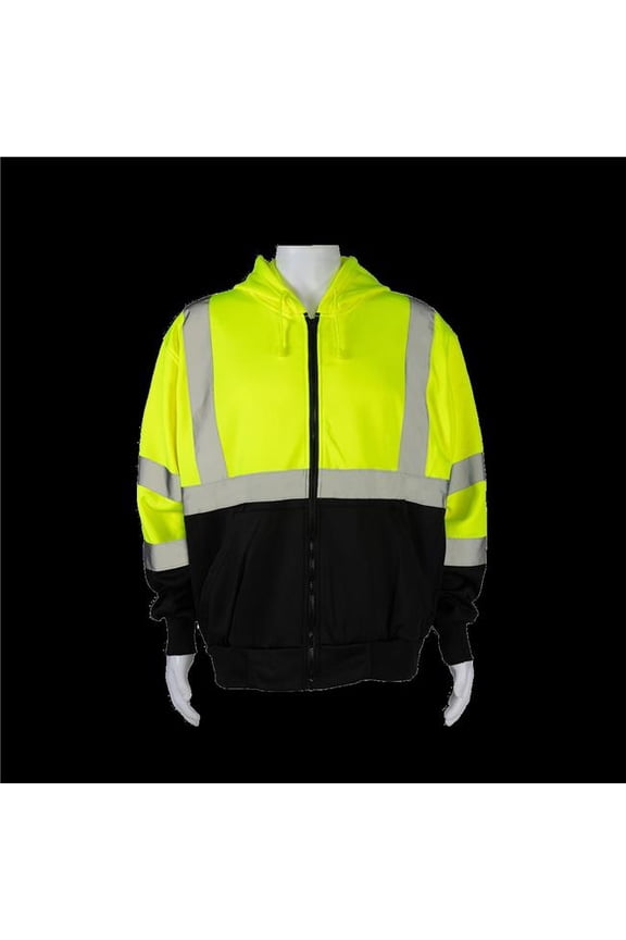 LBZHSW-C3-S Zip-Up Sweatshirt Attached Hood, Two Tone, Ansi Class 3 - Lime & Black - Small