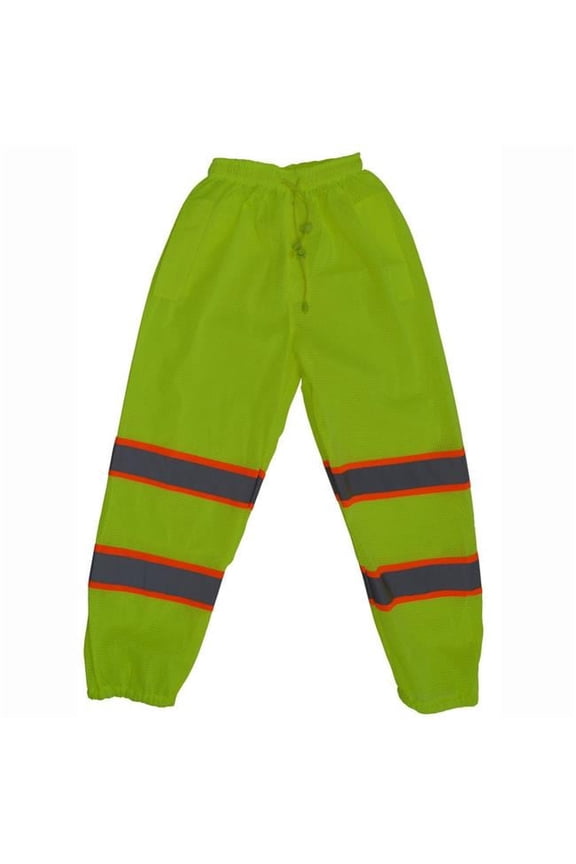 LMPO-CE-2X-3X 2 in. Lime Mesh Traffic Pants & Orange Contrast Binding Silver Reflective Tapes Ansi Class E, 2X & 3X