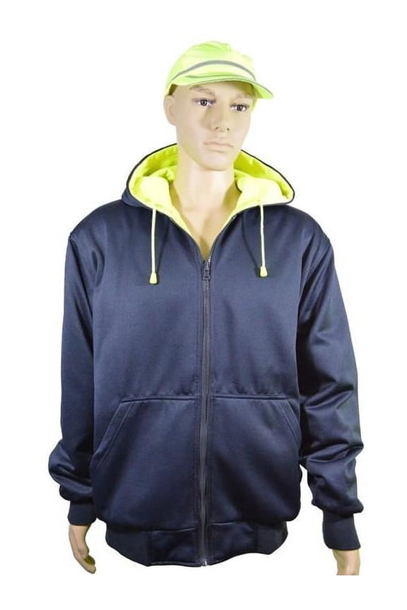 LNRVDWZHSW-C3-S 20 oz Double Weight Reversible ANSI Class 3 Zip-Up Hooded Sweatshirt, Lime & Navy - Small