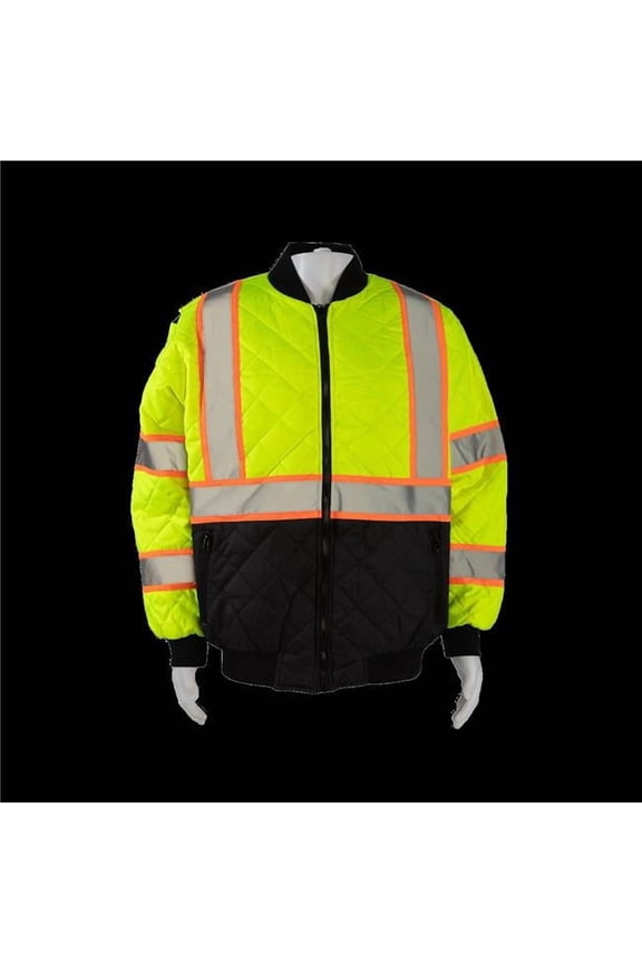 LOCQBJ-C3-4X Two Tone Ultra Light Warm Down Safety Jacket with Black Bottom & Quilted Lining - Ansi Class 3 Type R, Zipper Closure, 3 Pockets - Lime & Orange - 4X