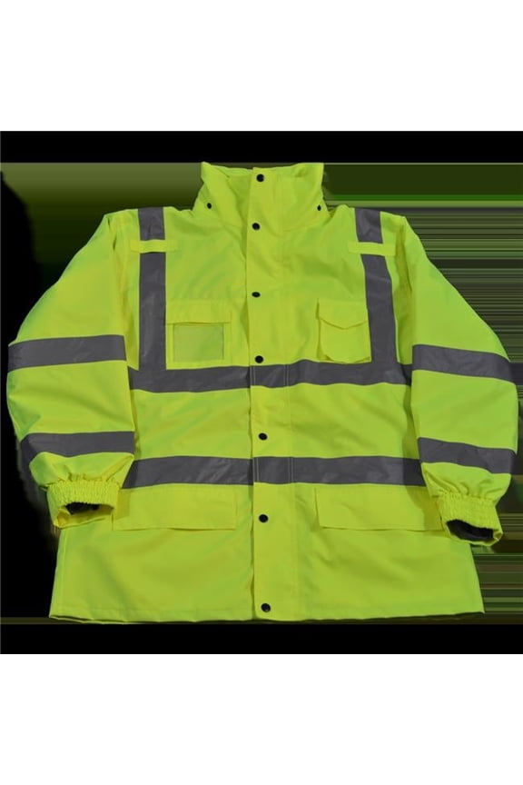 LPJ3IN1-C3-2X Rain Parka Jacket Waterproof Lime 300D Oxford with Pu Coating Ansi-Isea Class 3, 3-In-1 with Removable Independent Thermal Fleece Jacket, 2XL