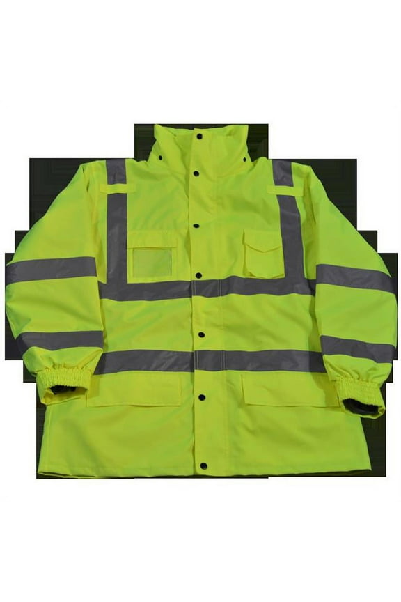 LPJ3IN1-C3-S Rain Parka Jacket Waterproof Lime 300D Oxford with Pu Coating Ansi-Isea Class 3, 3-In-1 with Removable Independent Thermal Fleece Jacket, Small