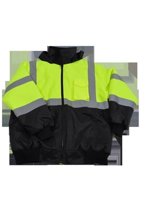 LQBBJ-C3-L Lime & Black Waterproof Bomber Jacket Ansi Class 3 Quilted Liner Rollaway Hood 2 Slash Pocket 1 Cell Pocket, Large