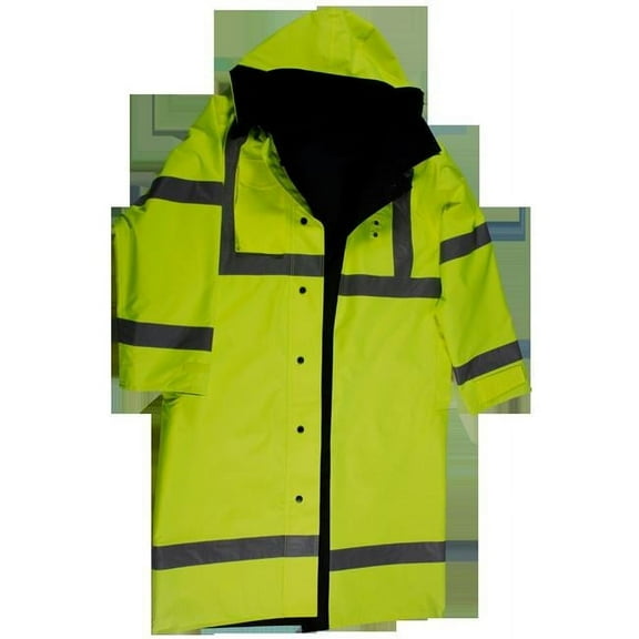 Petra Roc LRC-48RV-C3-XS 48 in. Rain Coat Waterproof Reversible Ansi Class 3 with Detachable Hood & Side Slits, Lime & Black - Extra Small