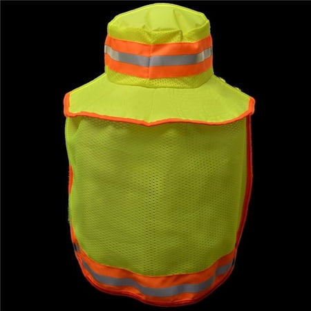 Petra Roc LRH-FBNS High Vis Ranger Style Full Brimmed Hat with Neck Sun Shade, Lime with Orange Contrast & 1 in. Silver Reflective Tape, One Size