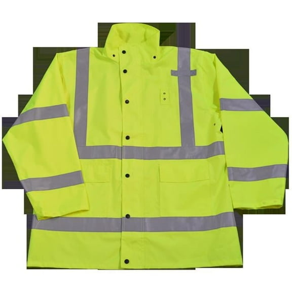 Petra Roc LRJK-C3-M Rain Parka Jacket Waterproof Ansi-Isea Class Iii Lime No Lining with Detachable Hood Storm Flap with Zipper & Snap Closure, Medium