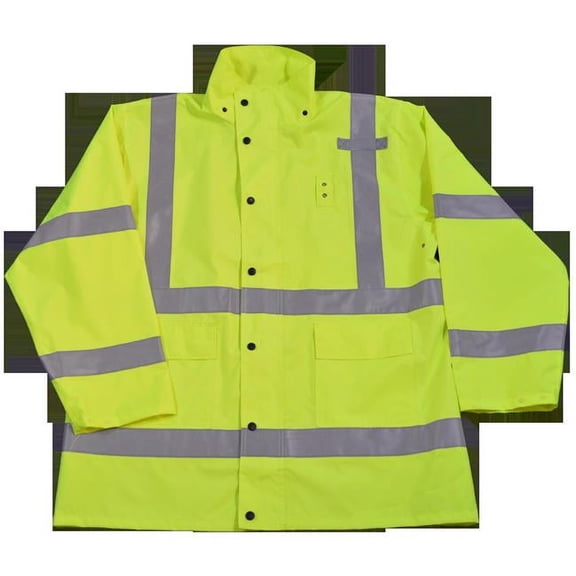 Petra Roc LRJK-C3-S Rain Parka Jacket Waterproof Ansi-Isea Class Iii Lime No Lining with Detachable Hood Storm Flap with Zipper & Snap Closure, Small