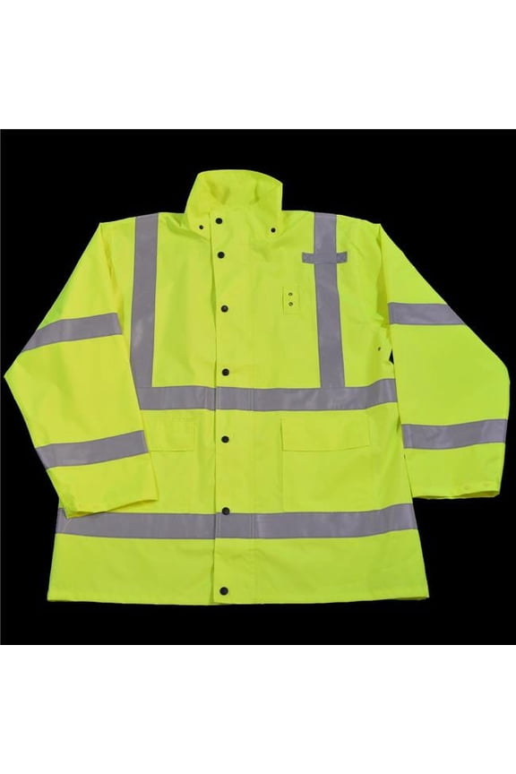 LRJK-C3-XL Rain Parka Jacket Waterproof Ansi-Isea Class Iii Lime No Lining with Detachable Hood Storm Flap with Zipper & Snap Closure, Extra Large