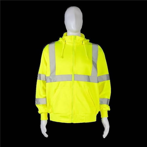 Petra Roc LSWS-C3-XS Sweat Shirt, Ansi Class 3, Lime Green with Detachable Hood & Zipper Closure - Extra Small