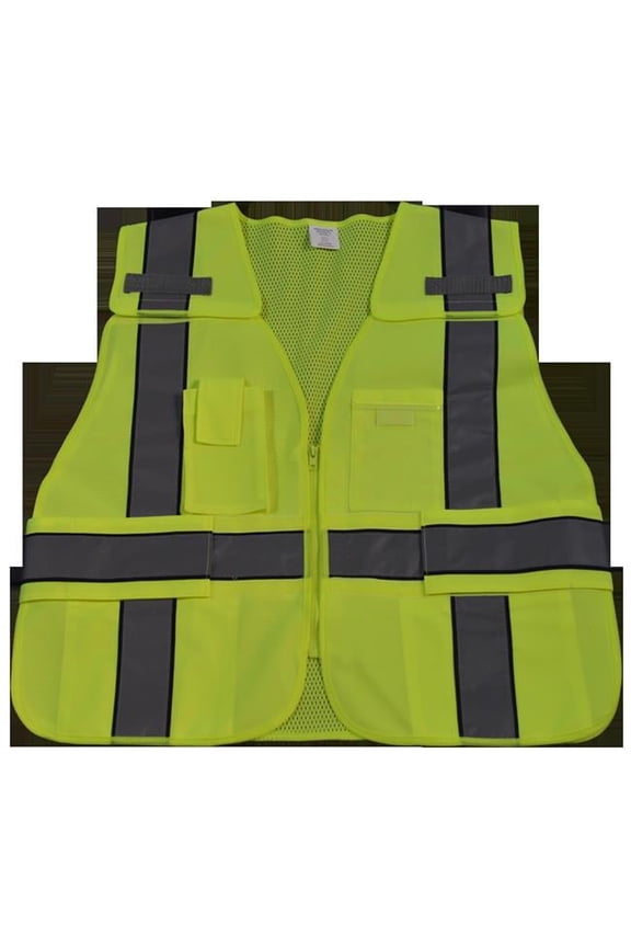 LV2-BPSV-PLUS 2.5 in. Public Safety Vest 207-2006, 107-2010 Class 2 Lime Solid Front & Mesh Back with Navy Blue Binding 5-Point Breakaway, Plus 2X & 5X