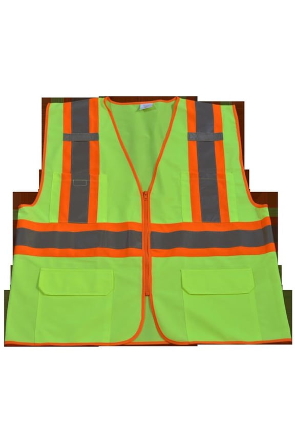 LV2-CB1-L-XL Safety Vest Ansi Class Ii Lime Solid Contrast Binding, Large & Extra Large