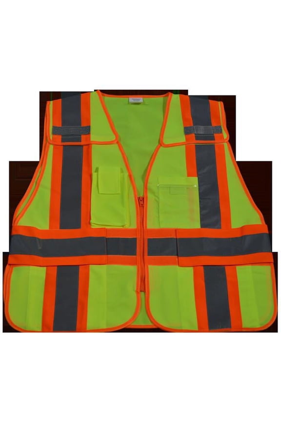 LV2-PSV-REG Public Safety Vest 207-2006 Lime Solid with Orange Binding 5-Point Breakaway, Regular Small & Extra Large