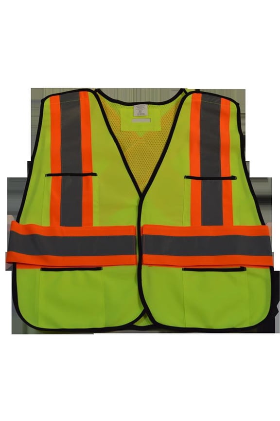LV2-PSVCSA-Reg ANSI & CSA Public Safety Vest Solid Front Mesh Back, X On Back - Regular Small & Extra Large