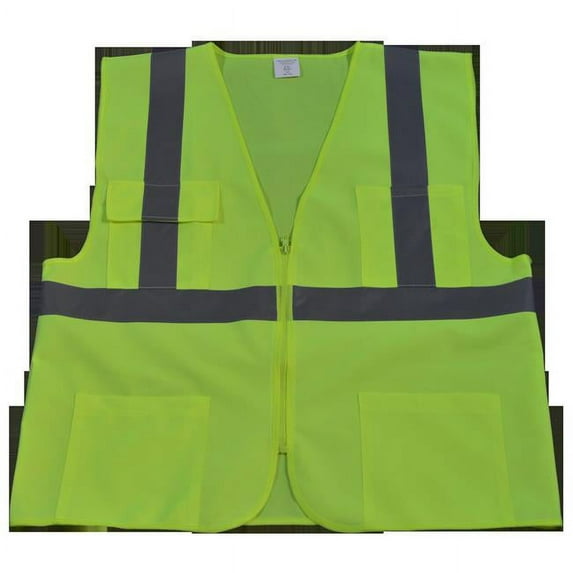 Petra Roc LV24-2X-3X Safety Vest Ansi Class Ii Lime All Solid 4 Pocket, 2XL & 3XL
