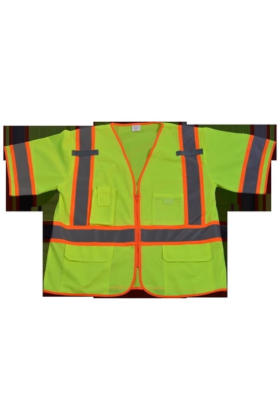 LV3-CB1-L-XL Safety Vest Ansi Class 3 Lime Solid Deluxe with Orange Contrast Binding, Large & Extra Large