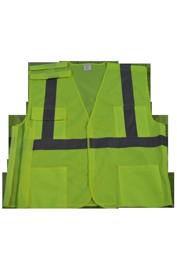 LVM2-5PB-4X-5X Safety Vest Ansi Class Ii Lime Mesh 5-Point Break Away, 4X & 5X