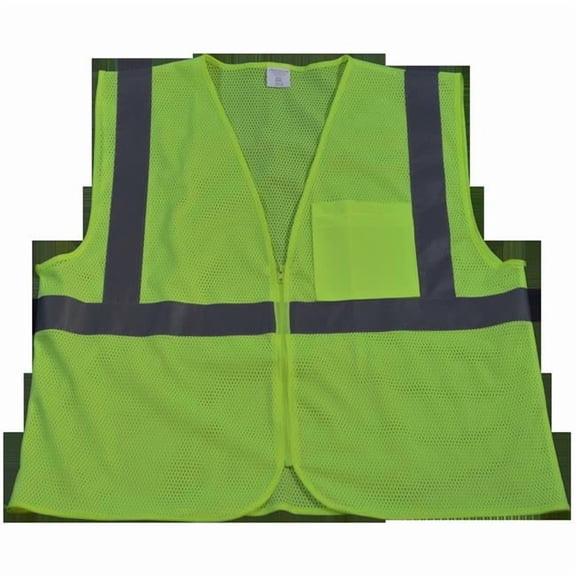 Petra Roc LVM2-CB0-4X-5X Safety Vest Ansi Class 2 Lime Mesh Zipper Closure 1 Chest Pocket, 4X & 5X