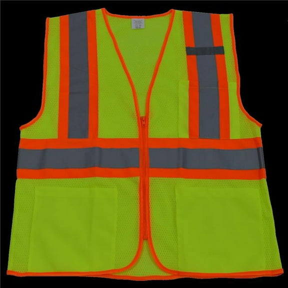 Petra Roc LVM2-CB1-L-XL Safety Vest Ansi Class Ii Lime Mesh & Orange Contrast Binding 3-4 Pockets Zipper Closure, Large & Extra Large