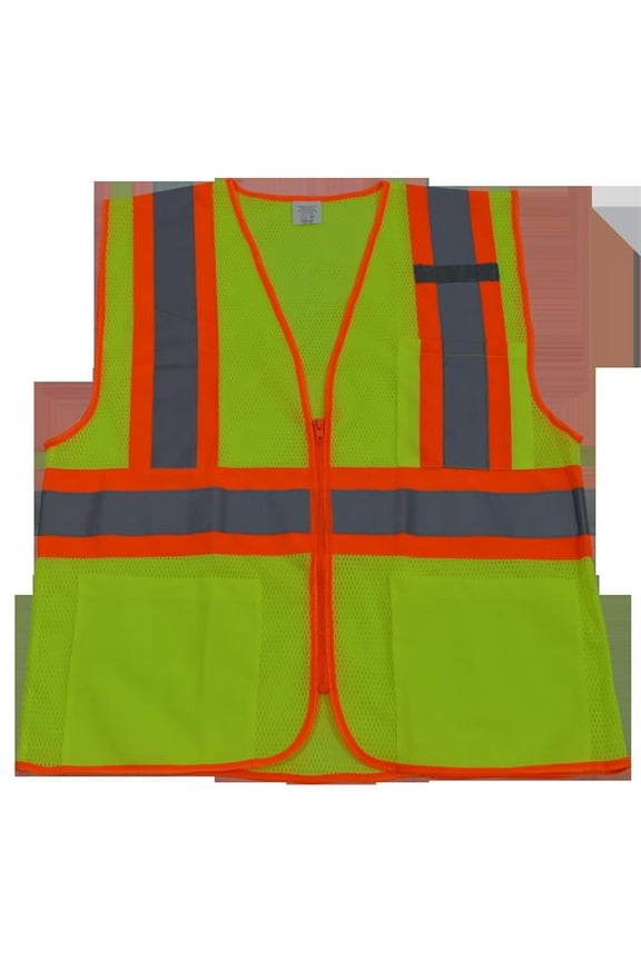 LVM2-CB1-S-M Safety Vest Ansi Class Ii Lime Mesh & Orange Contrast Binding 3-4 Pockets Zipper Closure, Small & Medium