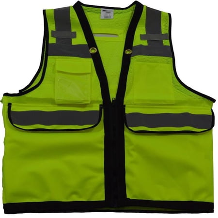 Petra Roc ANSI-ISEA Class 2 Deluxe 8-Pocket High Visibility Heavy Duty Surveyors Safety Vest, Extra Large