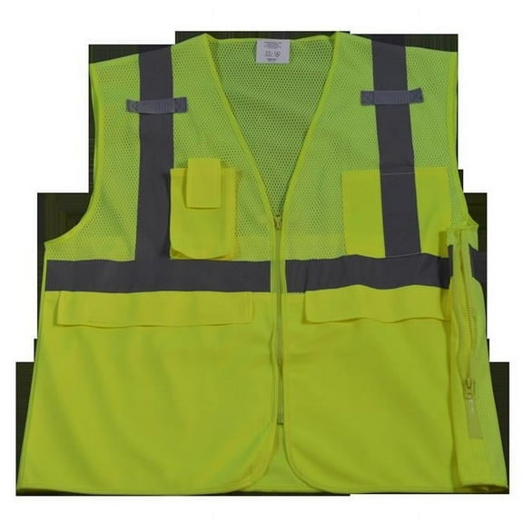 Petra Roc LVM2-SUV-S-M Safety Vest Ansi Class 2 Multi-Pocket Surveyors, Lime Mesh - Small & Medium