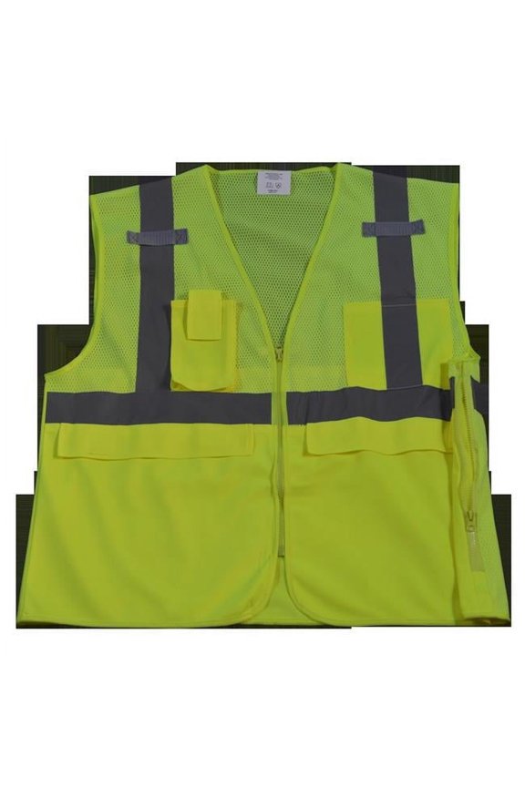 LVM2-SUV-S-M Safety Vest Ansi Class 2 Multi-Pocket Surveyors, Lime Mesh - Small & Medium