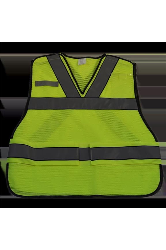LVM2-VNPSV-Plus ANSI V-Neck Lime Mesh Public Safety Vest X on Back - Plus 2X & 5X