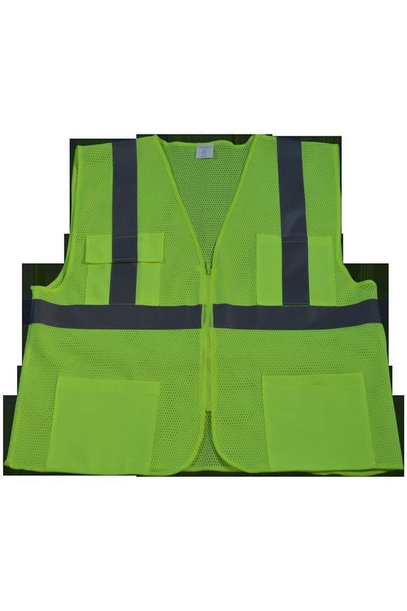 lvm24-s/m ansi class 2 4 pockets zipper closure safety vest, small/medium, lime mesh