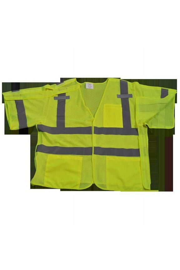 LVM3-5PB-S-M Safety Vest Lime Mesh Ansi-Isea Class 3 207-2006, 5-Point Breakaway, Small & Medium